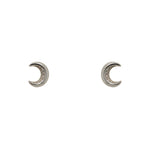 A pair of 925 sterling silver crescent moon shaped stud earrings with 5 crystals on each stud.