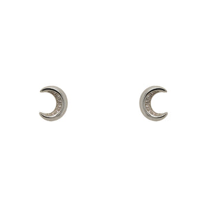 
                  
                    Load image into Gallery viewer, A pair of 925 sterling silver crescent moon shaped stud earrings with 5 crystals on each stud.
                  
                