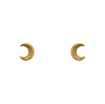 A pair of 14 kt yellow gold vermeil crescent moon shaped stud earrings with 5 crystals on each stud.