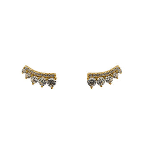 
                  
                    Load image into Gallery viewer, A pair of 14 kt yellow gold vermeil earrings with a soft curve of white pavé set crystals get a bold trimming of 5 graduated white crystals.
                  
                