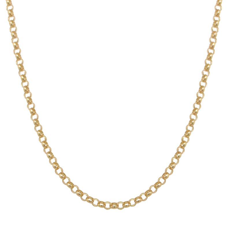 A yellow gold rollo chain with 2mm links shown on a white background.