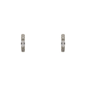 
                  
                    Load image into Gallery viewer, Ear Huggie style earrings with round crystals and one marquise crystal in a sterling silver setting. Displayed forward facing on a white background.
                  
                