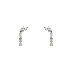 
                  
                    Load image into Gallery viewer, Sterling silver  drop earrings containing pear, baguette and round cut crystals. Displayed on a white background.
                  
                