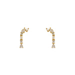 14Kt Yellow Gold Vermeil drop earrings containing pear, baguette and round cut crystals. Displayed on a white background.
