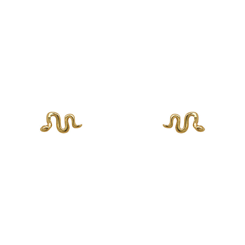 A pair of 14 kt yellow gold vermeil studs shaped as tiny snakes. 