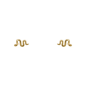 
                  
                    Load image into Gallery viewer, A pair of 14 kt yellow gold vermeil studs shaped as tiny snakes. 
                  
                