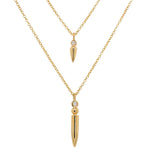 Front view of one small diamond spike necklace and one large diamond spike necklace cast in 14 kt yellow gold.