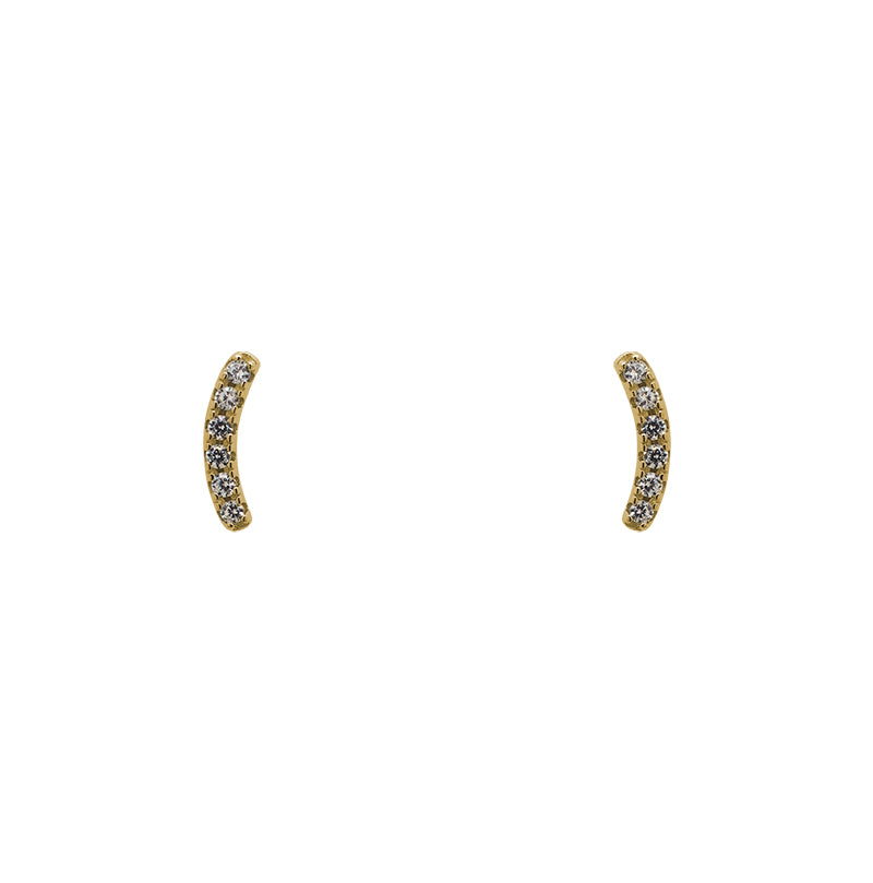 
                  
                    Load image into Gallery viewer, Bar style studs with a slight curve. Each stud has 6 crystals and is made of 14 kt yellow gold vermeil.
                  
                