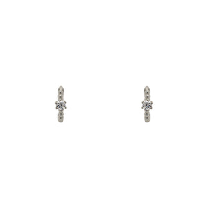 
                  
                    Load image into Gallery viewer, A pair of huggie style earrings each with a dot pattern and 2.5 mm crystal and made of sterling silver. Displayed forward facing on a white background.
                  
                