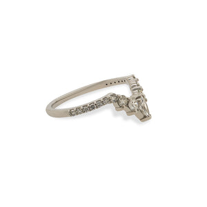 
                  
                    Load image into Gallery viewer, Set in platinum, our Blaire diamond shadow band has a center marquise cut diamond and six round cut diamonds. This ring has six pave diamonds on each side. This shadow band is displayed on its side on a white background.
                  
                