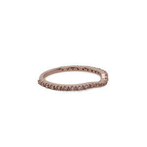 
                  
                    Load image into Gallery viewer, Side view of a dainty shadow band with a subtle dip in the center that has 25 small, prong set diamonds in a 14 kt rose gold setting.
                  
                