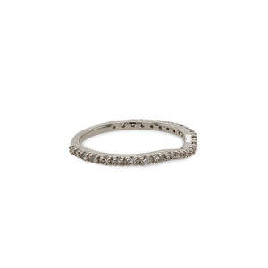 
                  
                    Load image into Gallery viewer, Side view of a dainty shadow band with a subtle dip in the center that has 25 small, prong set diamonds in a 14 kt white gold setting.
                  
                