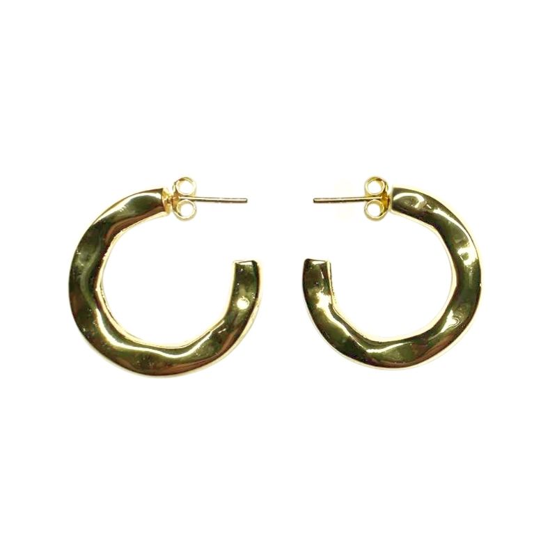 3/4 organic style hoop earrings with posts made of 14 kt yellow gold vermeil on white background
