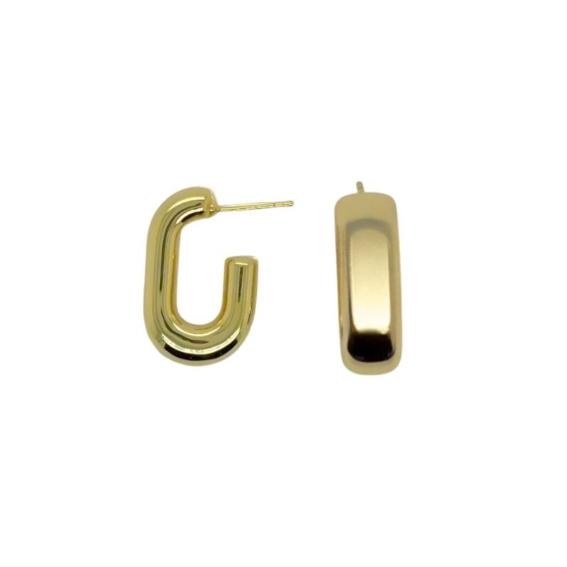 Made of 925 sterling silver with 14kt yellow gold vermeil plating. These drop hoop style earrings have a post back and are the perfect statement piece to add to any outfit.