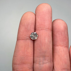 
                  
                    Load image into Gallery viewer, View of 1 ct. salt and pepper hexagon diamond on ladies hand for scale.
                  
                