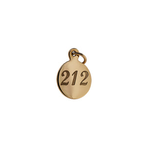 
                  
                    Load image into Gallery viewer, Front view of engraved area code pendant with &amp;quot;212&amp;quot;. Pendant is 14kt yellow gold and 9.3mm.
                  
                