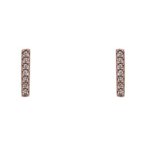 
                  
                    Load image into Gallery viewer, Front view of solid, 14 kt rose gold, bar shaped stud earrings with 7 round diamonds in each stud.
                  
                