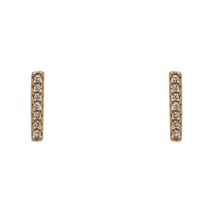 
                  
                    Load image into Gallery viewer, Front view of solid, 14 kt yellow gold, bar shaped stud earrings with 7 round diamonds in each stud.
                  
                