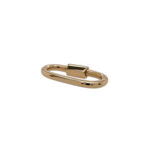 
                  
                    Load image into Gallery viewer, 3/4 view of 14kt yellow gold carabiner with threaded closure.
                  
                