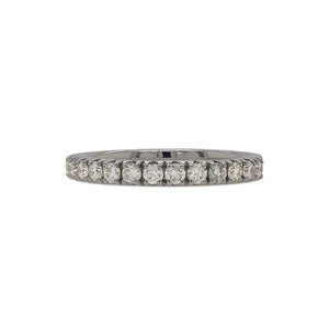 
                  
                    Load image into Gallery viewer, Front view of a half eternity band with round cut diamonds cast in 14 kt white gold.
                  
                