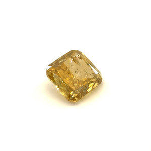 
                  
                    Load image into Gallery viewer, 3/4 view of 0.85ct cushion cut yellow diamond on white background.
                  
                