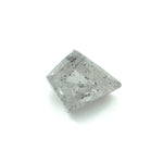 Angled view of a 1.64 ct. salt and pepper kite cut diamond on white background.