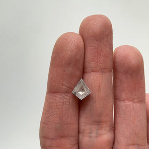 
                  
                    Load image into Gallery viewer, Front view of a 1.64 ct. salt and pepper kite cut diamond on ladies hand for scale.
                  
                
