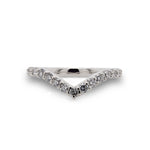 Front view of diamond shadow band with 23 two mm round diamonds set in 14 kt white gold.