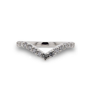 
                  
                    Load image into Gallery viewer, Front view of diamond shadow band with 23 two mm round diamonds set in 14 kt white gold.
                  
                