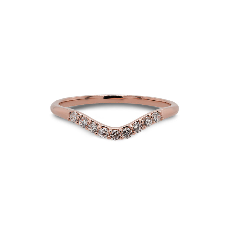 
                  
                    Load image into Gallery viewer, Front view of a shadow band with 9 round cut diamonds and set in 14 kt rose gold.
                  
                
