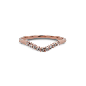 
                  
                    Load image into Gallery viewer, Front view of a shadow band with 9 round cut diamonds and set in 14 kt rose gold.
                  
                