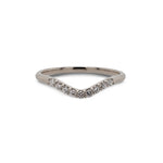 Front view of a shadow band with 9 round cut diamonds and set in 14 kt white gold.