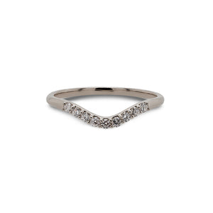 
                  
                    Load image into Gallery viewer, Front view of a shadow band with 9 round cut diamonds and set in 14 kt white gold.
                  
                