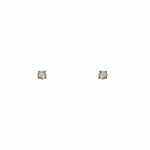 2 mm diamond studs set in 14 kt yellow gold with four prongs. Displayed on a white background.