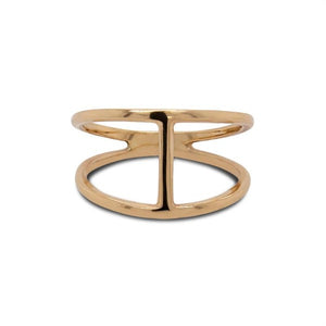 
                  
                    Load image into Gallery viewer, Front view of double band bar ring cast in 14 kt yellow gold.
                  
                