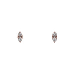 Front view on white background of round diamond stud pair with 2 stones set north/south in 14 kt rose gold. Total carat weight of diamonds are 0.12.