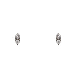 Front view on white background of round diamond stud pair with 2 stones set north/south in 14 kt white gold. Total carat weight of diamonds are 0.12.