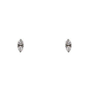 
                  
                    Load image into Gallery viewer, Front view on white background of round diamond stud pair with 2 stones set north/south in 14 kt white gold. Total carat weight of diamonds are 0.12.
                  
                