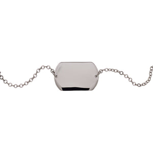 
                  
                    Load image into Gallery viewer, Front view of plain sterling silver dog tag with bracelet chain connected at each end. Dog tag measures 13mm x 9mm
                  
                