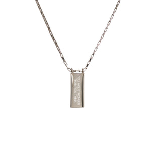 
                  
                    Load image into Gallery viewer, Front view of NS sterling silver rectangle pendant suspended from an elongated box chain with an engraving that says &amp;quot;YOU ARE STRONGER THAN YOU THINK.&amp;quot;.
                  
                