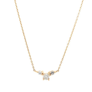 
                  
                    Load image into Gallery viewer, Front view of a necklace with three gray diamonds set in a 14 kt yellow gold setting.
                  
                