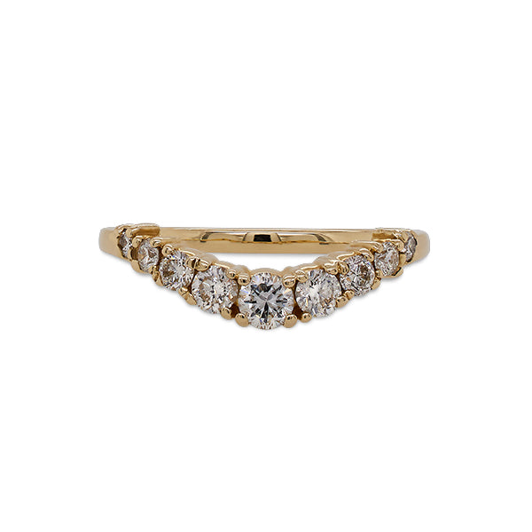 Front view of shadow band with 9 diamonds set in 14 kt yellow gold.