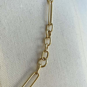 
                  
                    Load image into Gallery viewer, Close up on link pattern with 7 round links between each paperclip link.  Shown in 14kt yellow gold.
                  
                