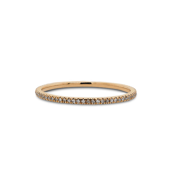 
                  
                    Load image into Gallery viewer, Front view of a micro pavé diamond eternity band cast in 14 kt yellow gold from King + Curated.
                  
                