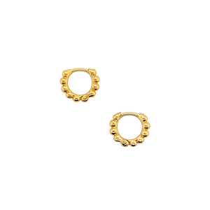 
                  
                    Load image into Gallery viewer, Modern, Beaded Ear Hugger Hoop Earrings made of 14kt yellow gold vermeil.  Displayed side facing on a white background.
                  
                