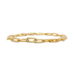 Front view of large size, paper clip style bracelet made of solid sterling silver and plated in 14 kt yellow gold.