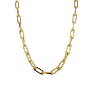 
                  
                    Load image into Gallery viewer, Front view of medium size, 16&amp;quot; paperclip style chain made of solid sterling silver and plated in 14 kt yellow gold.
                  
                