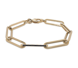 
                  
                    Load image into Gallery viewer, Front View of 14kt yellow gold paperclip bracelet. XL size has 8 links.
                  
                