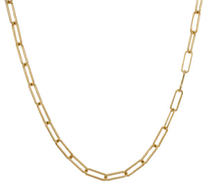 
                  
                    Load image into Gallery viewer, Front view of paperclip style necklace made of solid 14 kt yellow gold.
                  
                