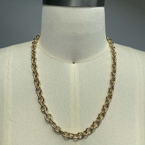 
                  
                    Load image into Gallery viewer, Front view on dress form of medium round link chain necklace in 14kt yellow gold. 20&amp;quot; length shown.
                  
                